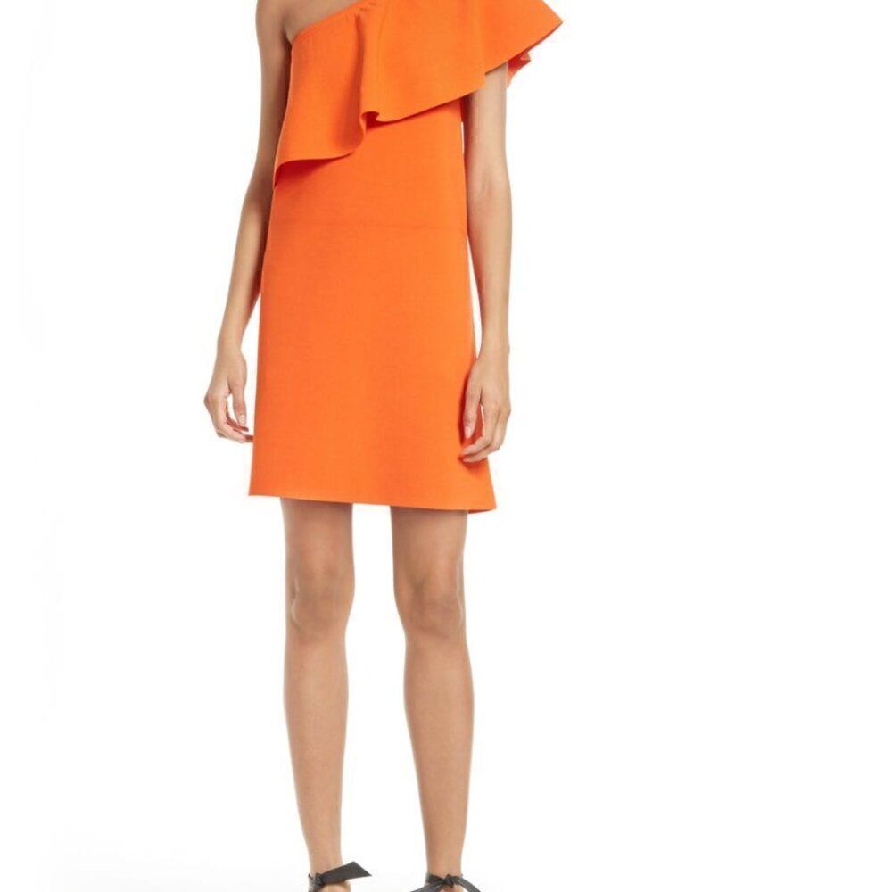 NWOT Alice + Olivia “Willie” One-Shoulder Ruffled Tangerine Orange Mini Dress